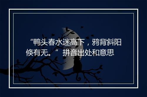 “鸭头春水迷高下，鸦背斜阳倏有无。”拼音出处和意思