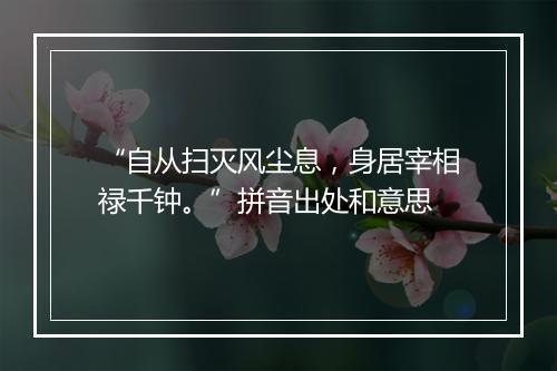 “自从扫灭风尘息，身居宰相禄千钟。”拼音出处和意思