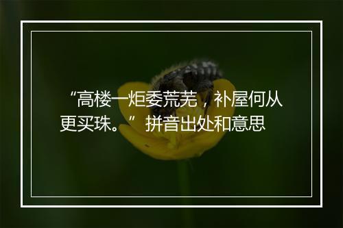 “高楼一炬委荒芜，补屋何从更买珠。”拼音出处和意思