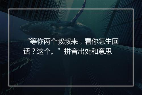 “等你两个叔叔来，看你怎生回话？这个。”拼音出处和意思