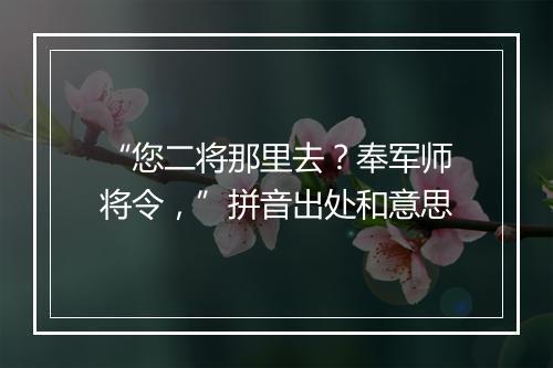 “您二将那里去？奉军师将令，”拼音出处和意思