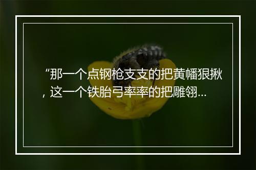 “那一个点钢枪支支的把黄幡狠揪，这一个铁胎弓率率的把雕翎稳扣。”拼音出处和意思