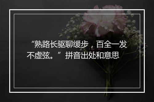 “熟路长驱聊缓步，百全一发不虚弦。”拼音出处和意思