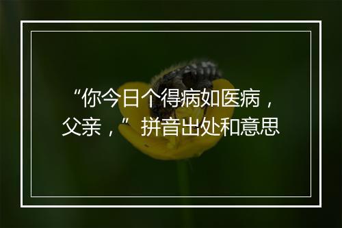 “你今日个得病如医病，父亲，”拼音出处和意思