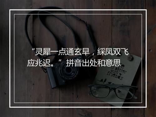 “灵犀一点通玄早，綵凤双飞应兆迟。”拼音出处和意思