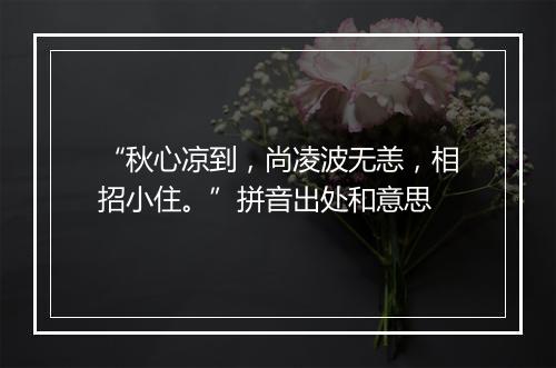 “秋心凉到，尚凌波无恙，相招小住。”拼音出处和意思