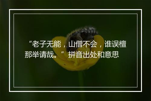 “老子无能，山僧不会，谁误檀那举请哉。”拼音出处和意思