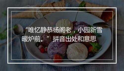 “唯忆静恭杨阁老，小园新雪暖炉前。”拼音出处和意思