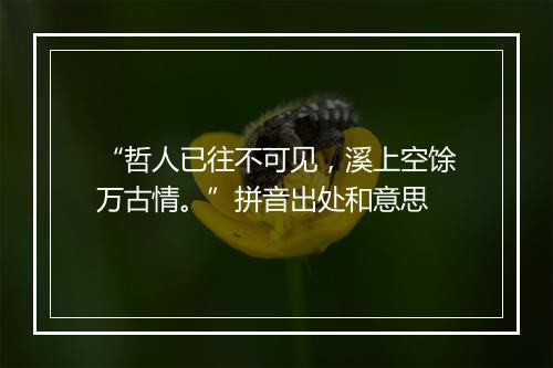 “哲人已往不可见，溪上空馀万古情。”拼音出处和意思