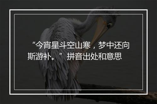 “今宵星斗空山寒，梦中还向斯游补。”拼音出处和意思